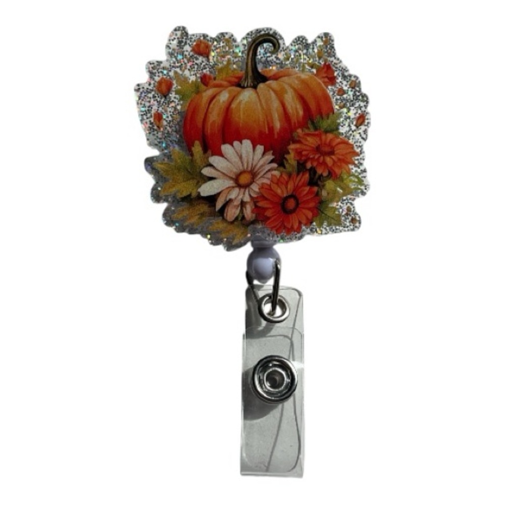 Autumn Pumpkin Badge Reel | Glitter Accent | Alligator Clip
